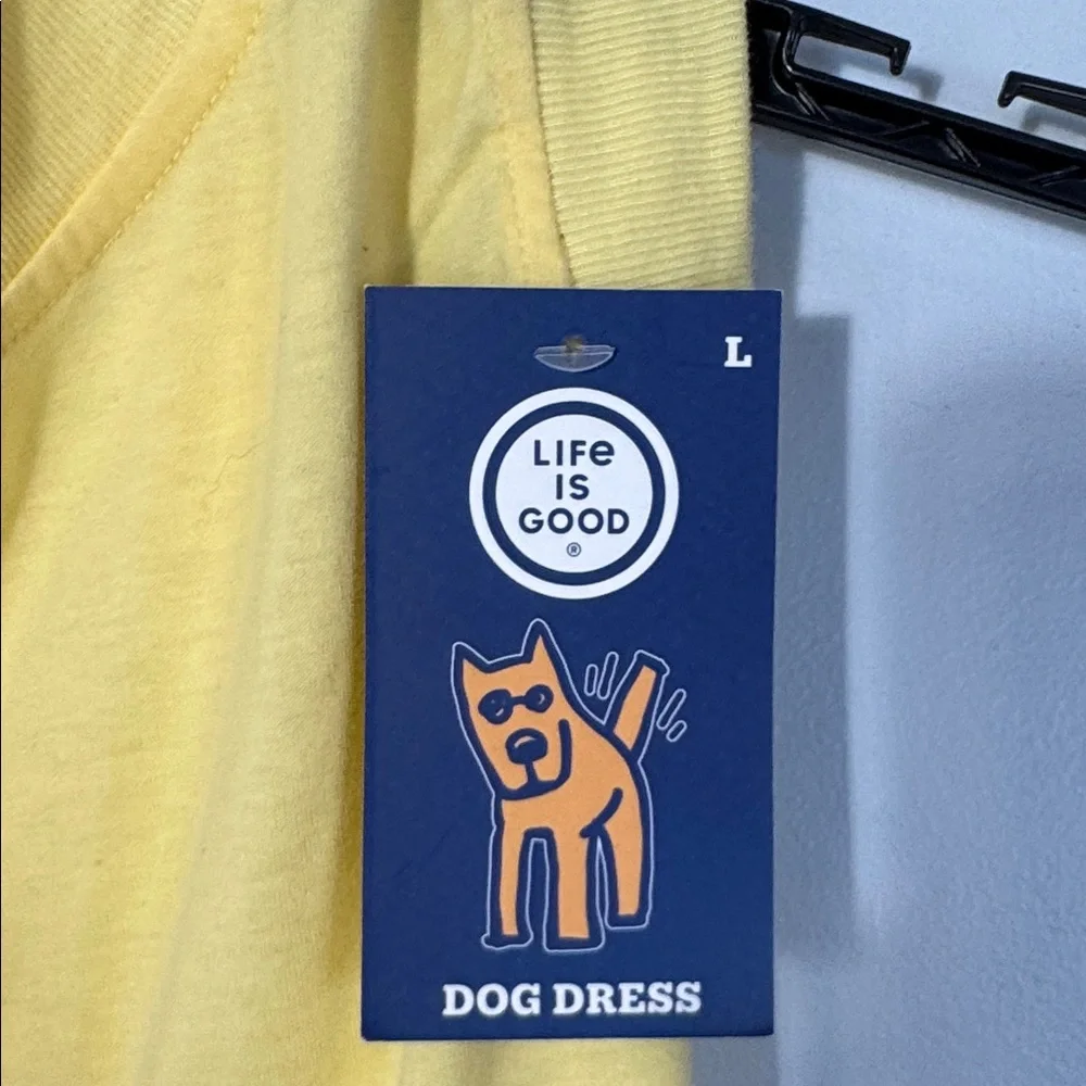 Life Is Good Dog Dress Yellow w/ Flowers Ruffled Hemline in‎ Size L